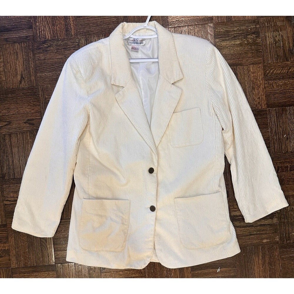 Karen Scott Ivory Corduroy Blazer Women’s Size 16 Cream Cotton Lined Jacket